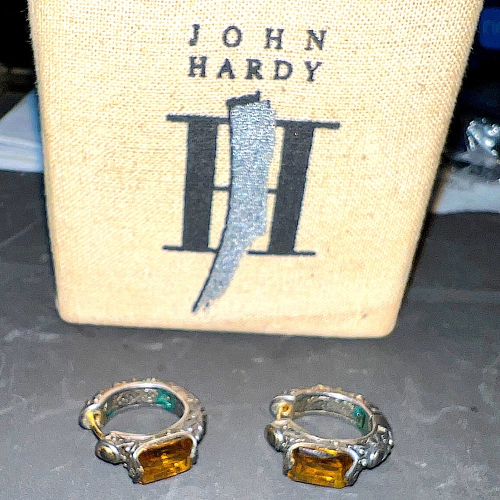 John Hardy 925 Silver Classic Earrings with Large Citrine & 18k Gold Accents